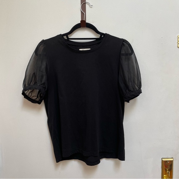 Madewell Sheer Short Sleeve Knit T Shirt in Black Size Medium - Picture 5 of 6